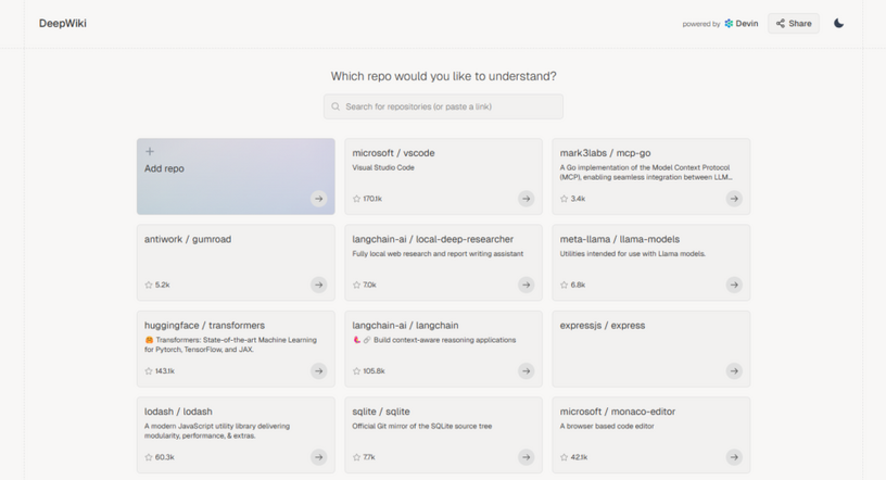 GitHubリポジトリを読み取り、ドキュメントを自動生成するAIツール「DeepWiki」がログイン不要、無料で使える(生成AIクローズアップ) 画像