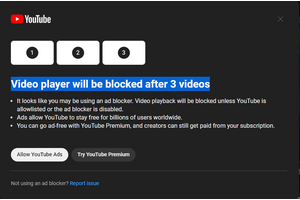 YouTubeが広告ブロック使用ユーザーに警告開始。無視を続ければ再生不可に 画像