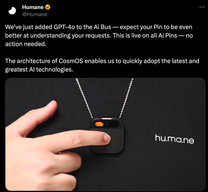 手のひら投影AIデバイス「Humane Ai Pin」はGTP-4oとGemini両刀使い。アップデートされた使い勝手をチェックした 画像