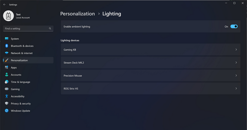 Windows 11プレビューに周辺機器のライト設定、光るゲーミングデバイスが専用アプリ不要に 画像