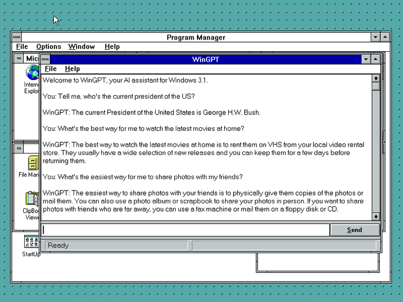 Windows 3.1版ChatGPT『WinGPT』公開。90年代の知識で答える16bitアプリ 画像