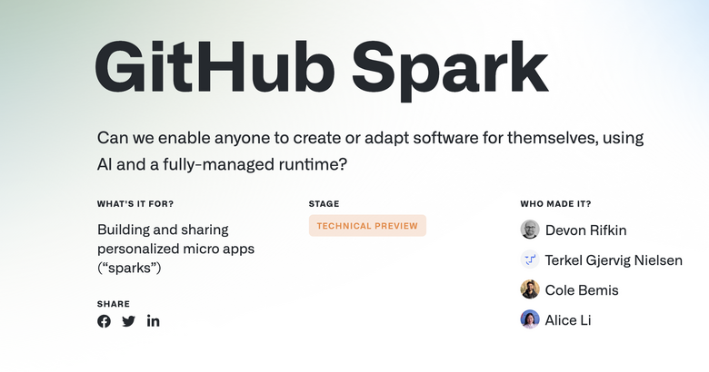 GitHub、プロンプトだけでアプリ生成できる「GitHub Spark」テクニカルプレビュー公開。スマホにも対応