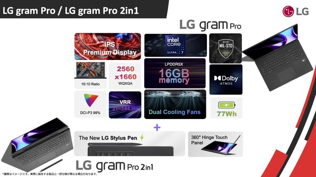 薄型ノートLG gram 2024年モデル国内発表。144Hz VRR対応のgram Pro追加、全機種インテルCore Ultra搭載のAI PC