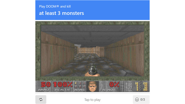 往年の人気FPS『Doom』プレイが条件のCAPTCHAが登場。合格条件は「敵3体撃破」